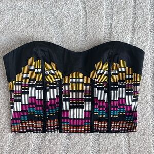 Bebe Black Strapless Top with Geometric Accents